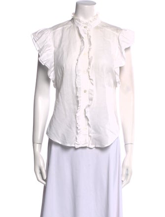 Veronica Beard Mock Neck Short Sleeve Button-Up Top