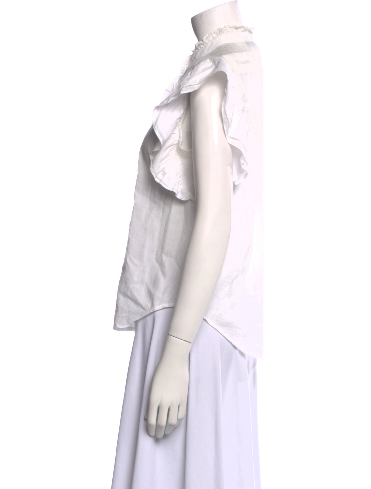 Veronica Beard Mock Neck Short Sleeve Button-Up Top