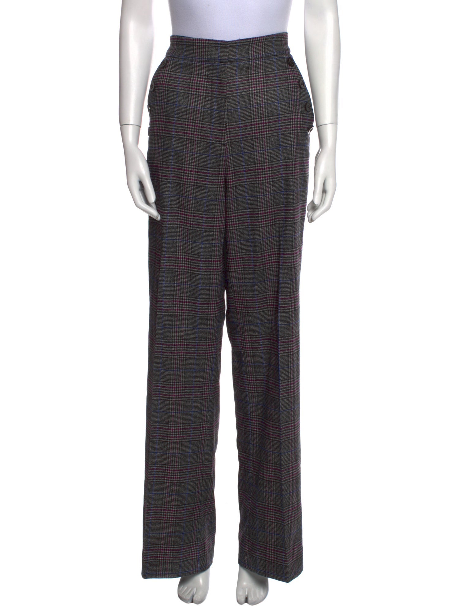 Veronica Beard Plaid Print Wide Leg Pants