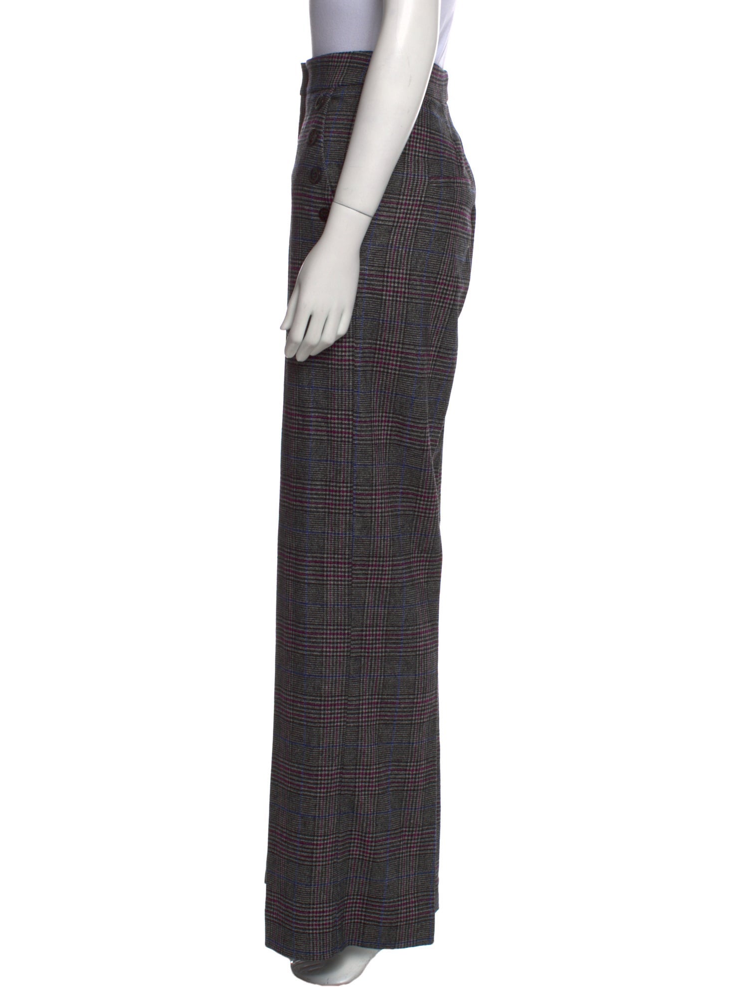 Veronica Beard Plaid Print Wide Leg Pants
