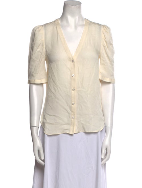 Veronica Beard Silk V-Neck Button-Up Top