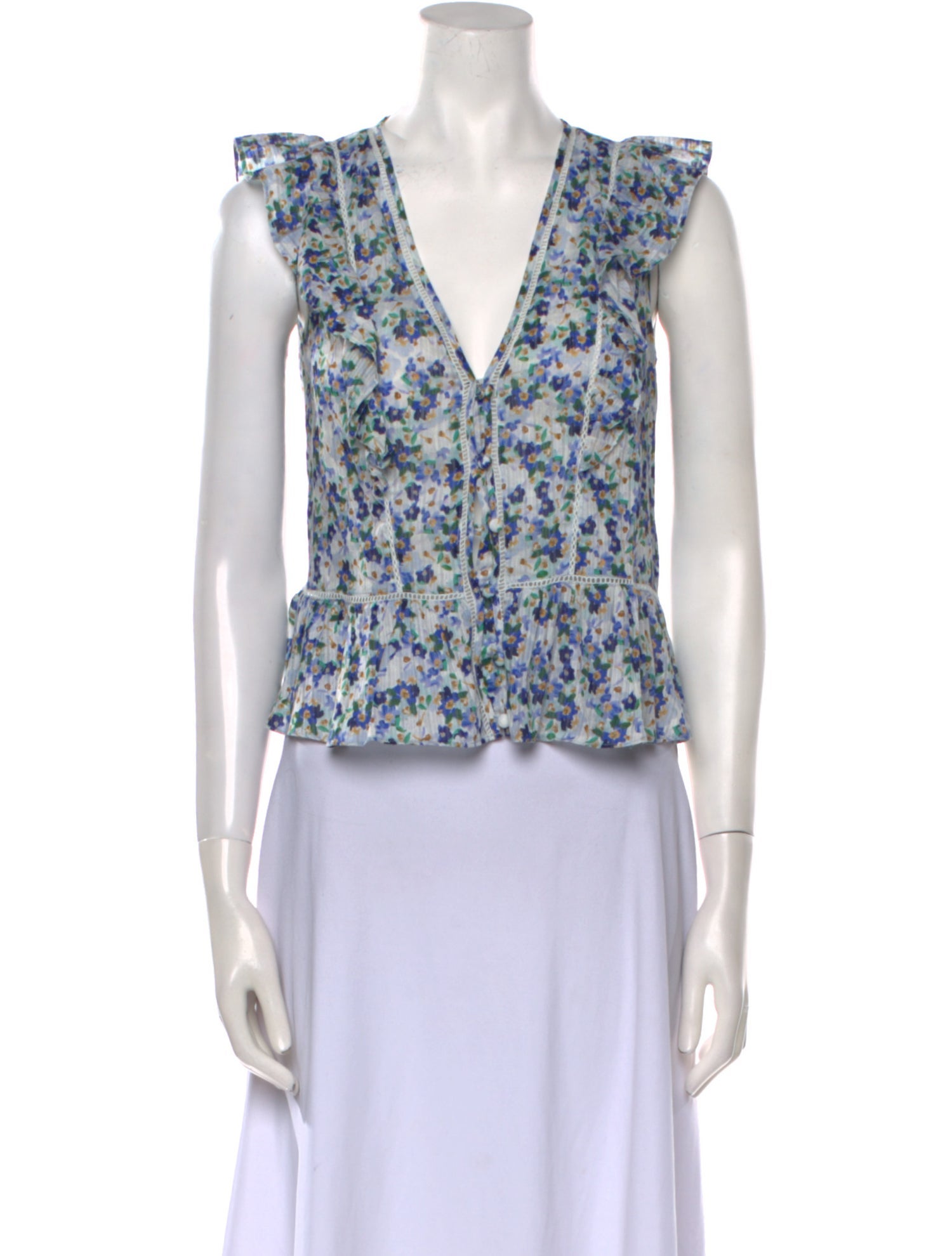 Veronica Beard Floral Print Plunge Neckline Crop Top