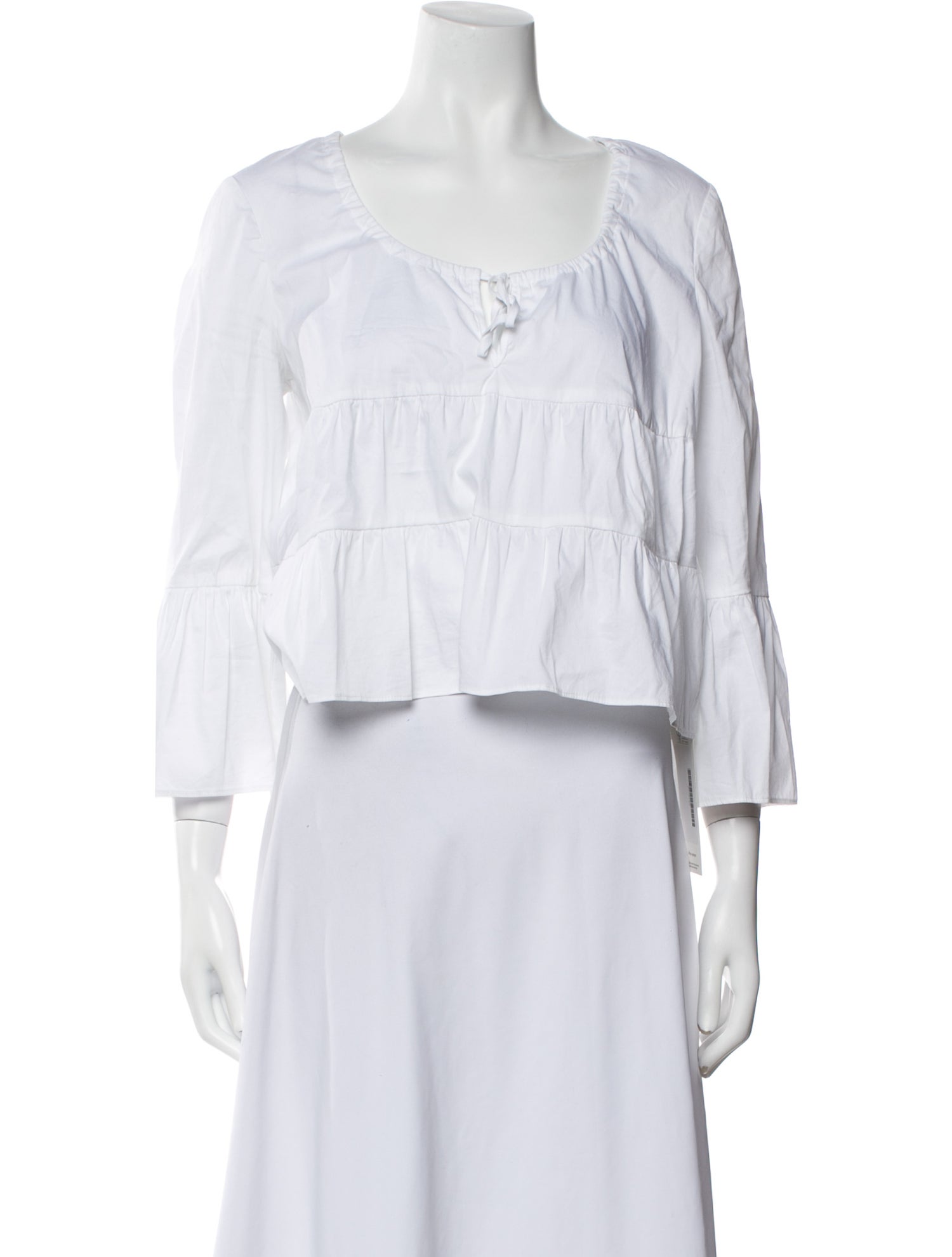 Veronica Beard Scoop Neck Three-Quarter Sleeve Crop Top