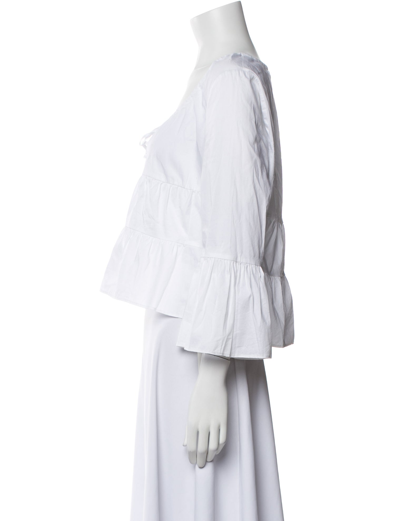 Veronica Beard Scoop Neck Three-Quarter Sleeve Crop Top