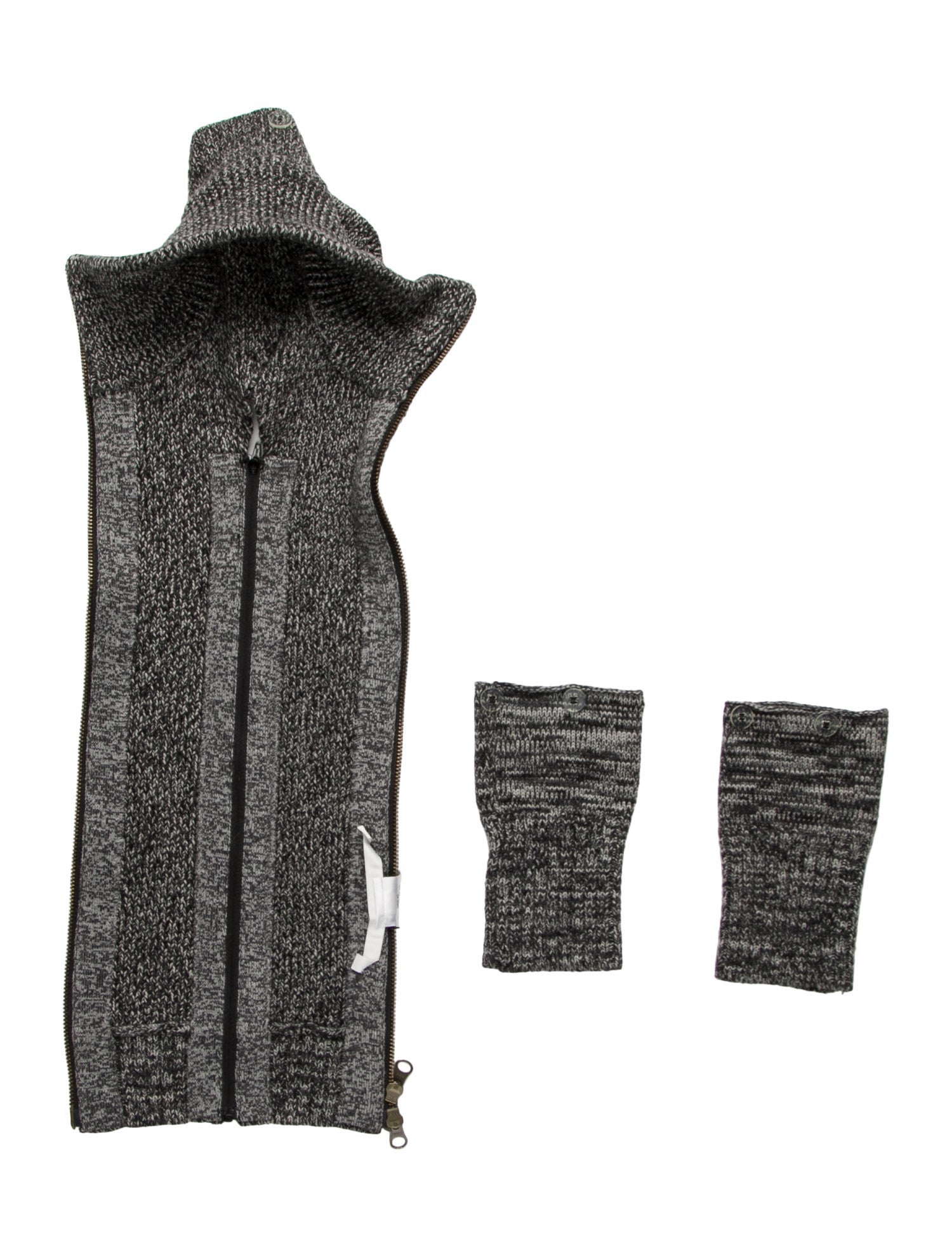 Veronica Beard Knitted Wool Shawl & Cut Out Button Wrist Sleeve Set