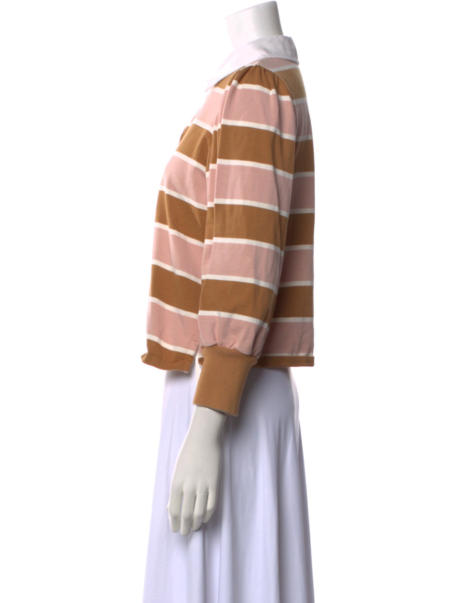 Veronica Beard Striped Three-Quarter Sleeve Polo