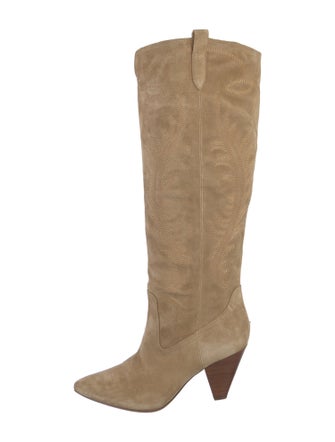 Veronica Beard Suede Embroidered Accent Boots
