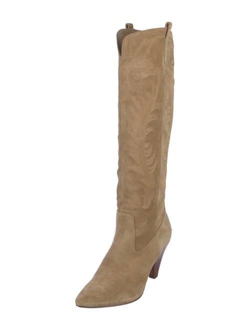 Veronica Beard Suede Embroidered Accent Boots
