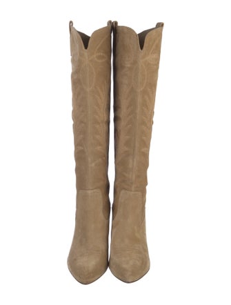 Veronica Beard Suede Embroidered Accent Boots