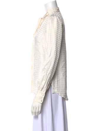 Veronica Beard Silk Houndstooth Print Button-Up Top
