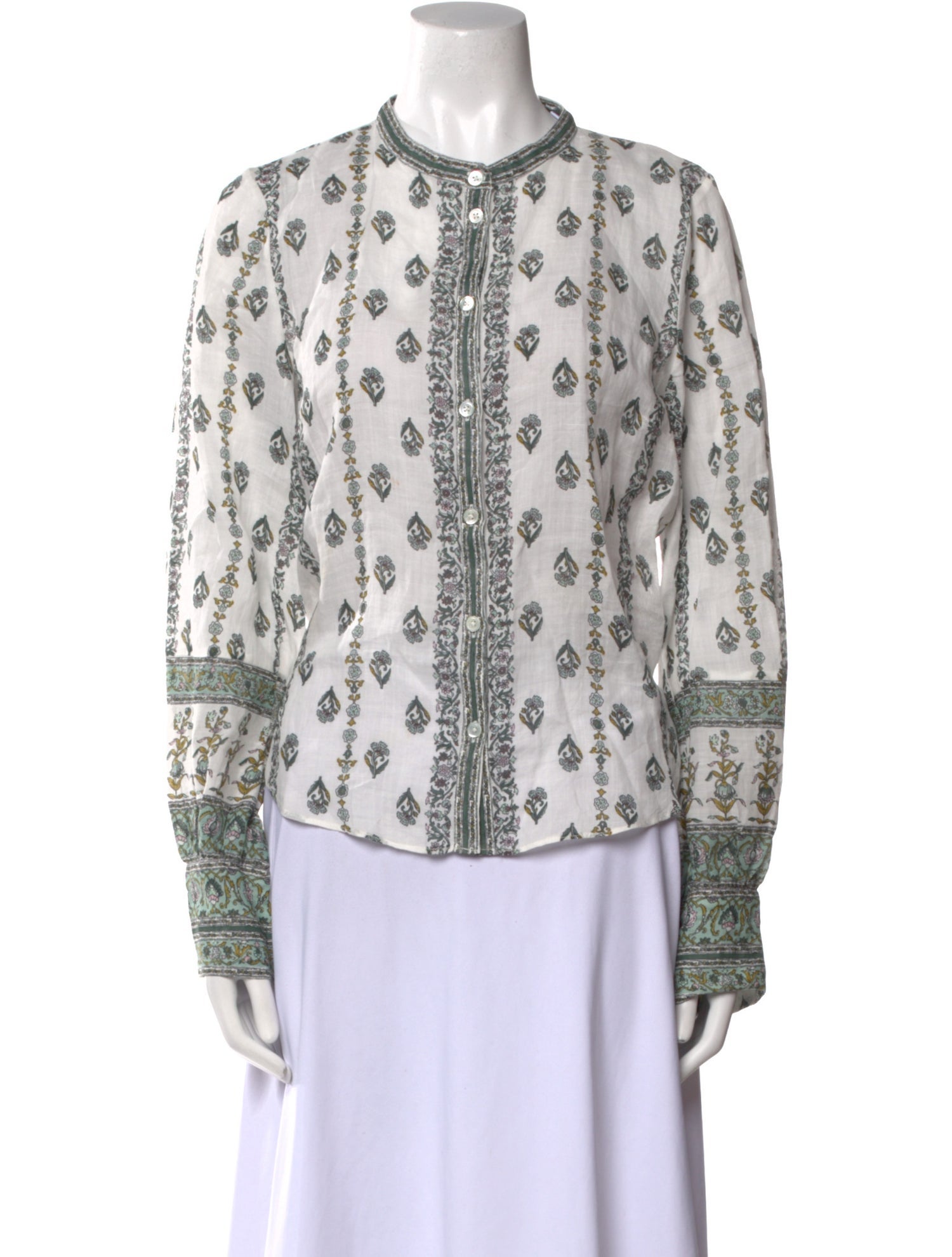 Veronica Beard Printed Mock Neck Button-Up Top w/ Tags