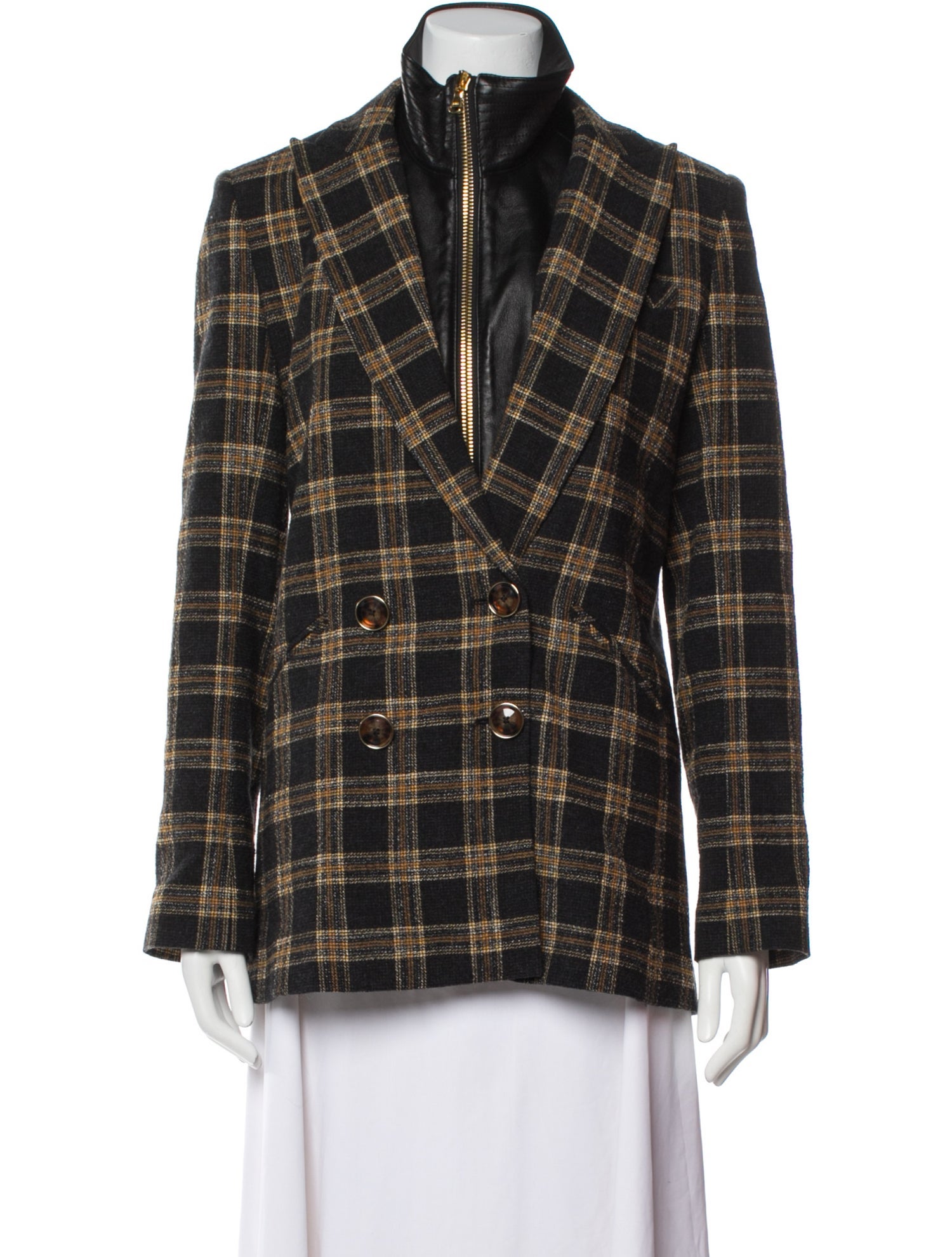 Veronica Beard Lamb Leather Plaid Print Blazer
