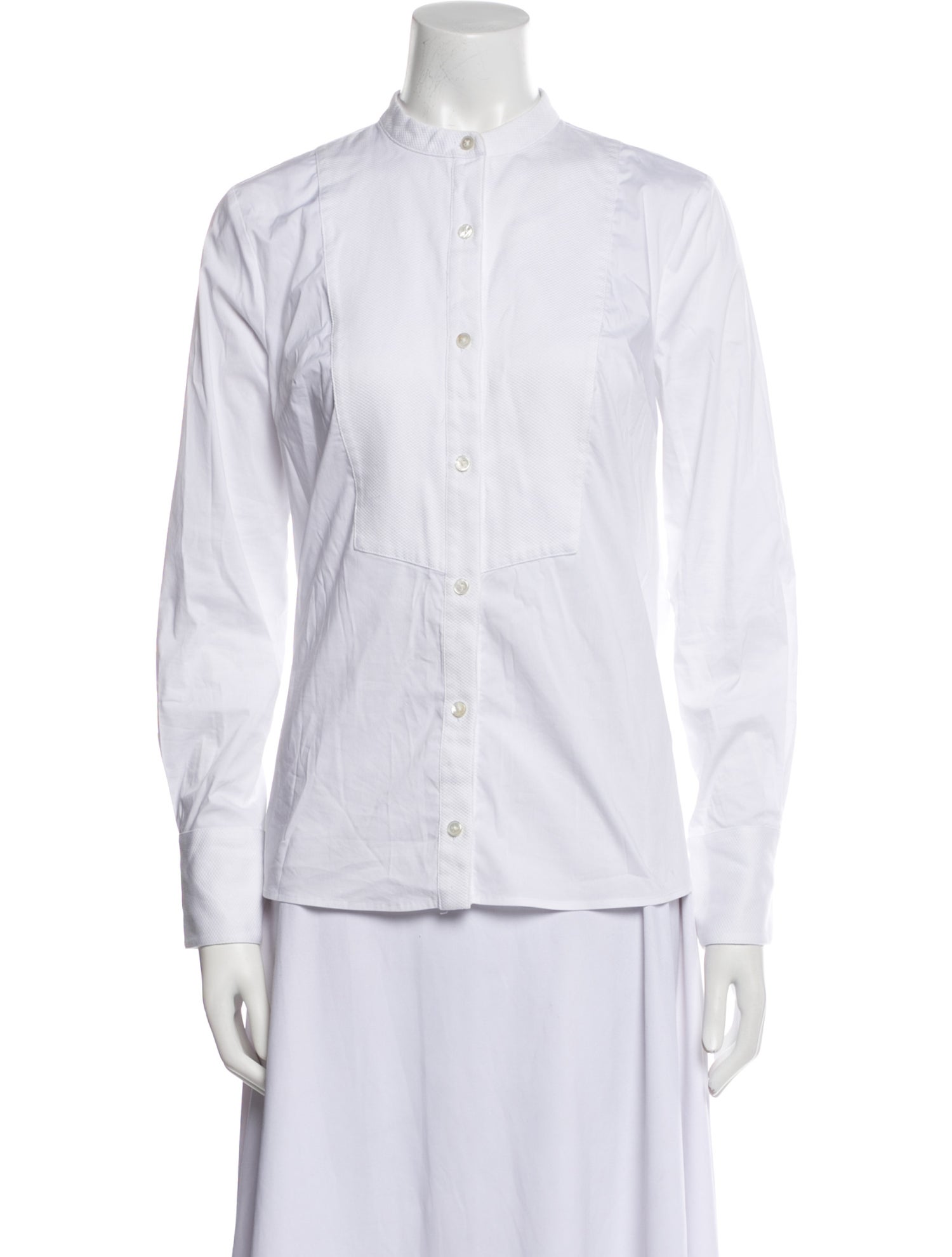 Veronica Beard Mock Neck Long Sleeve Button-Up Top