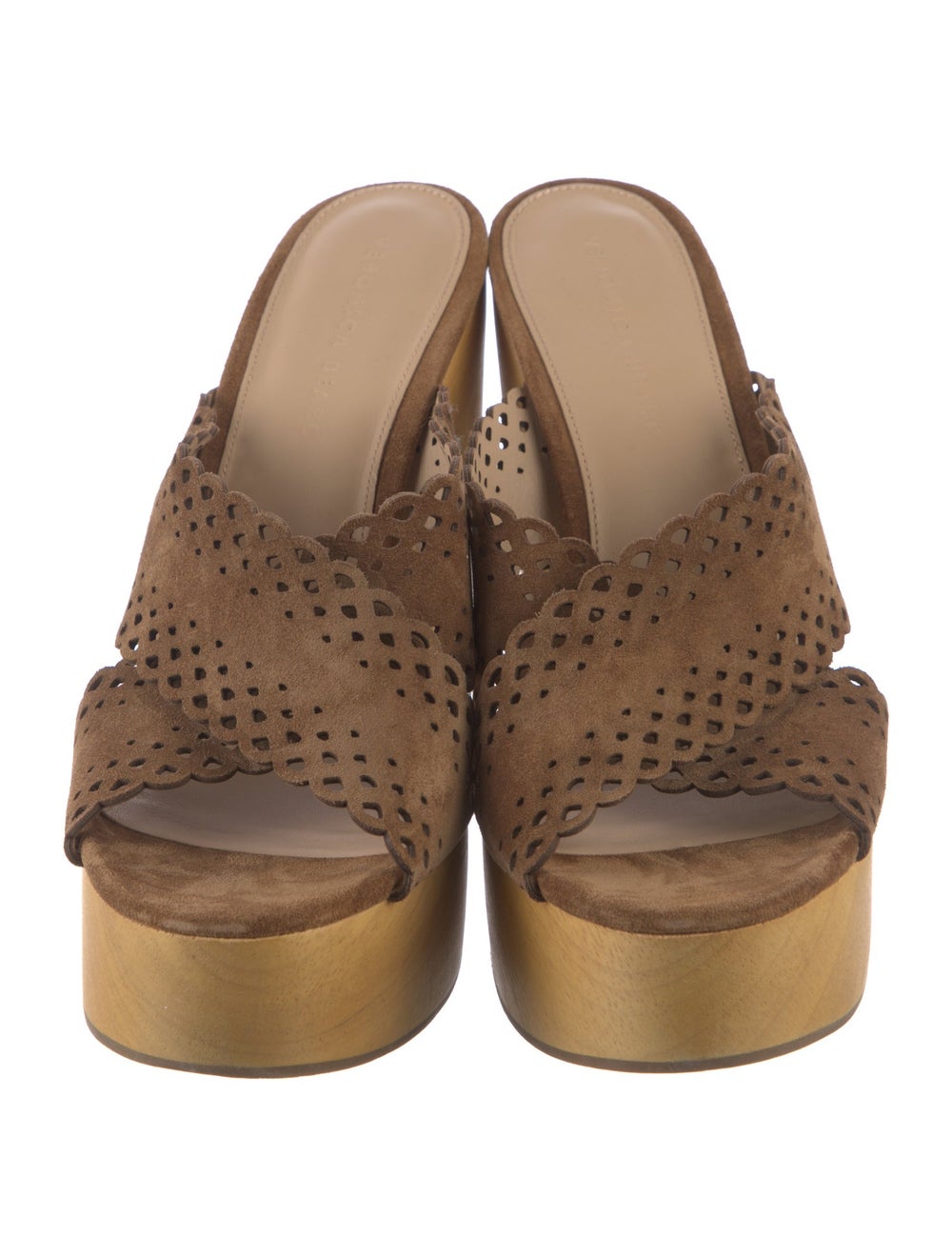 Veronica Beard Suede Slides Brown Platform Crosso… - image 3