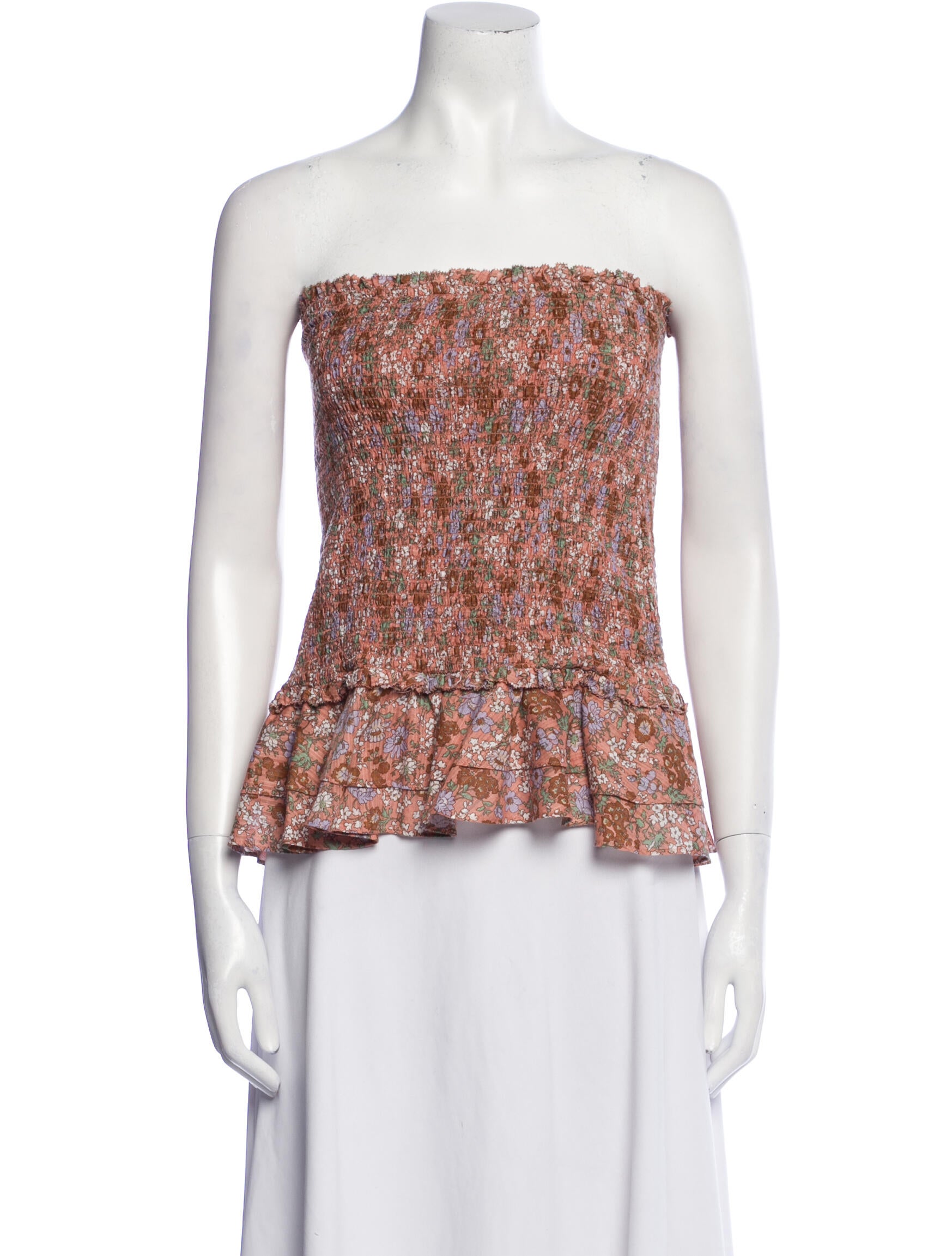 Veronica Beard Floral Print Strapless Crop Top