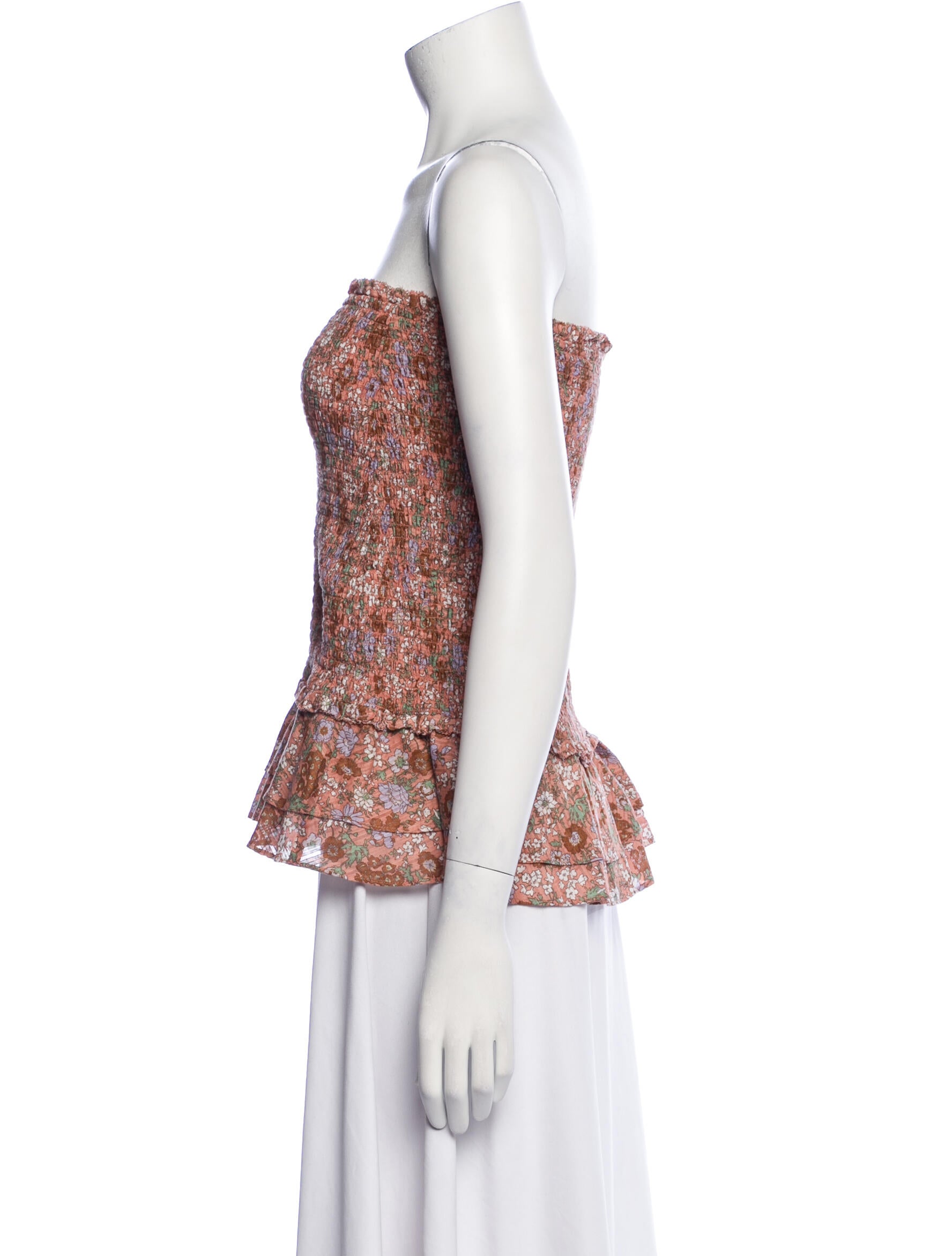 Veronica Beard Floral Print Strapless Crop Top