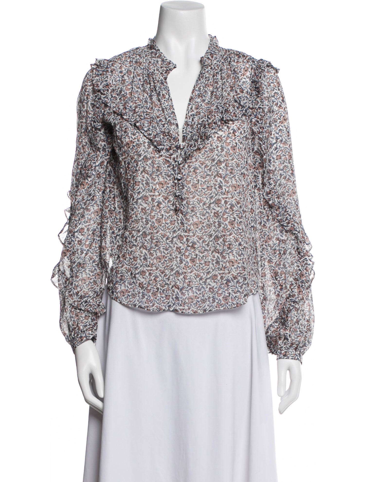 Veronica Beard Floral Print V-Neck Blouse