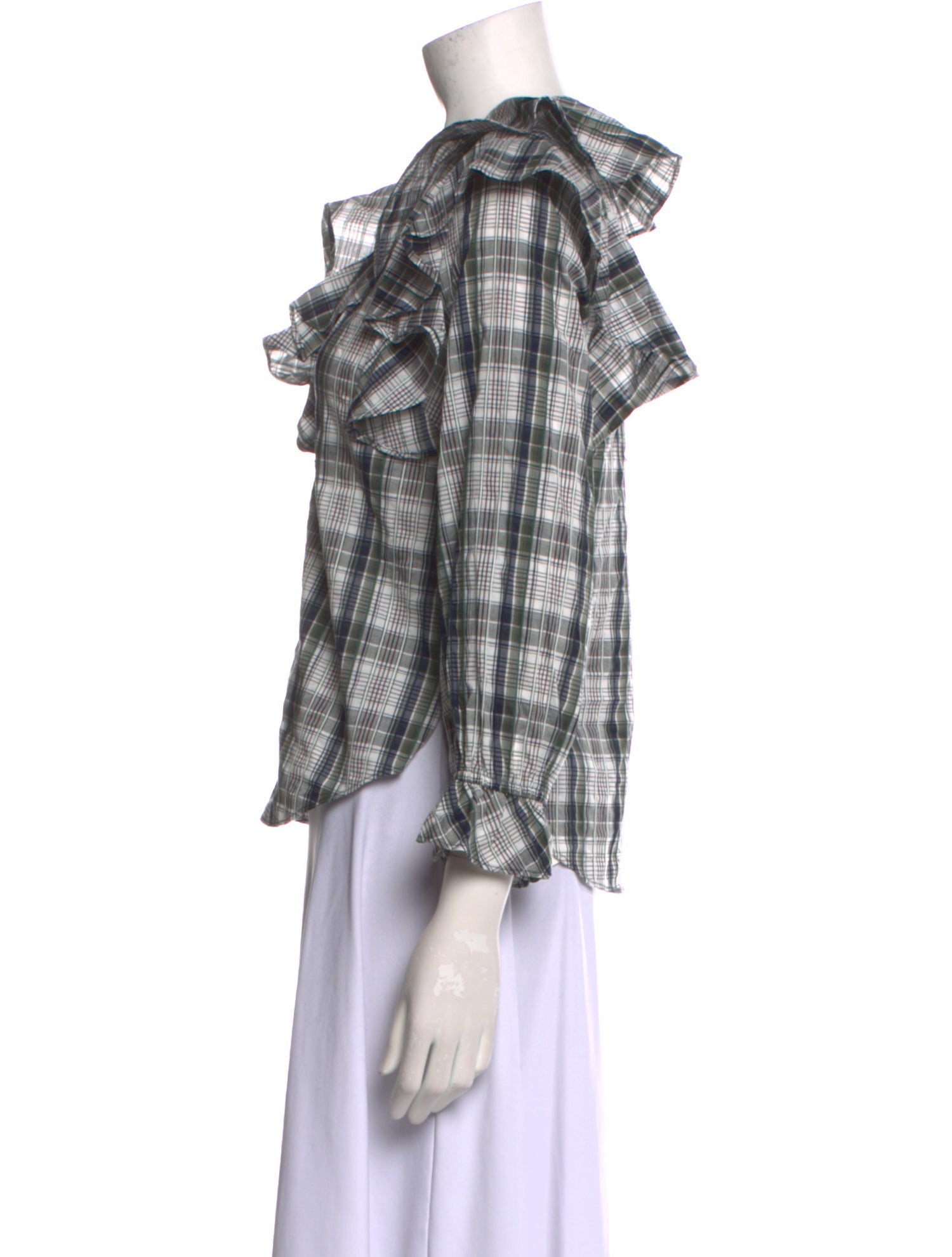 Veronica Beard Plaid Print V-Neck Button-Up Top