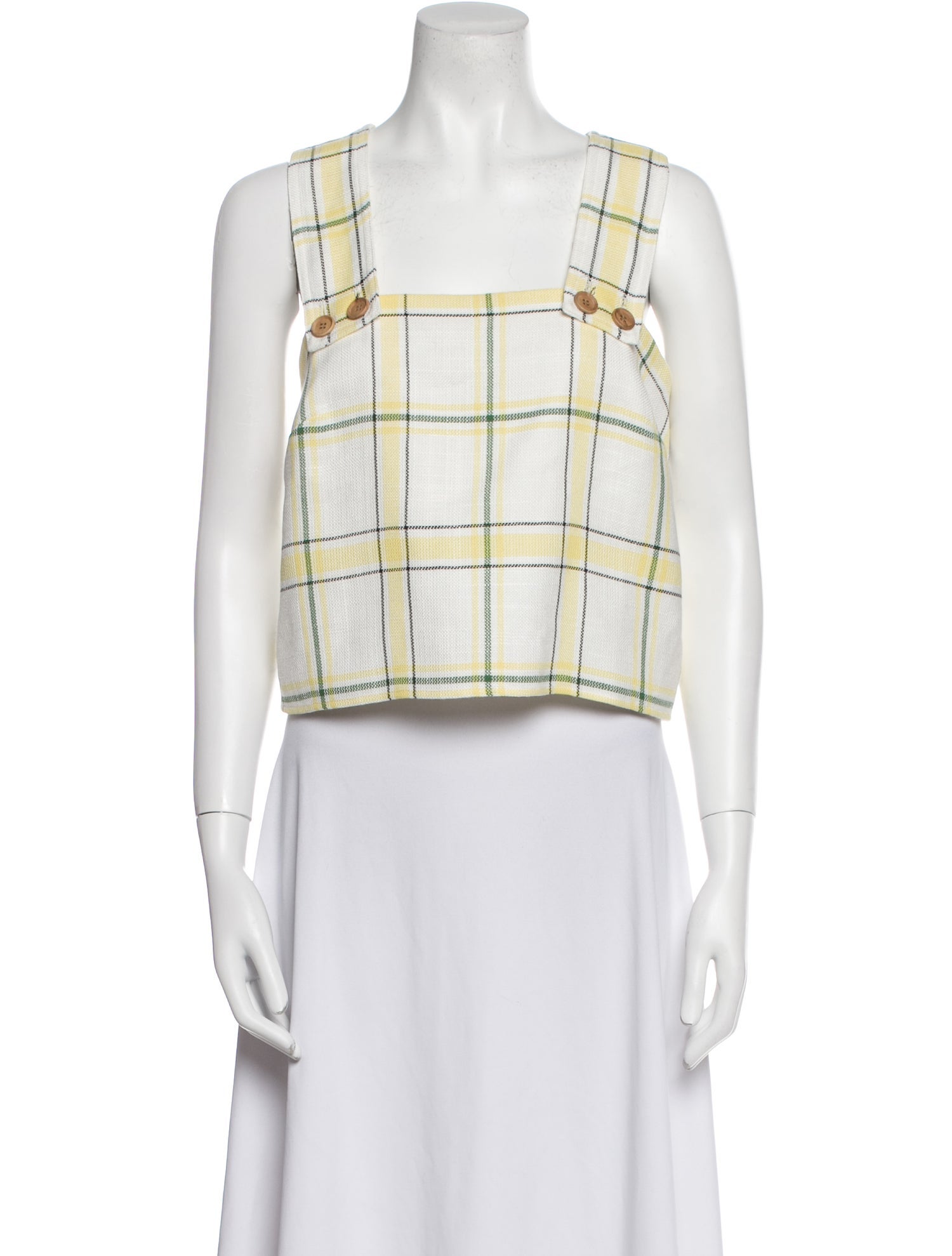 Veronica Beard Plaid Print Square Neckline Crop Top w/ Tags