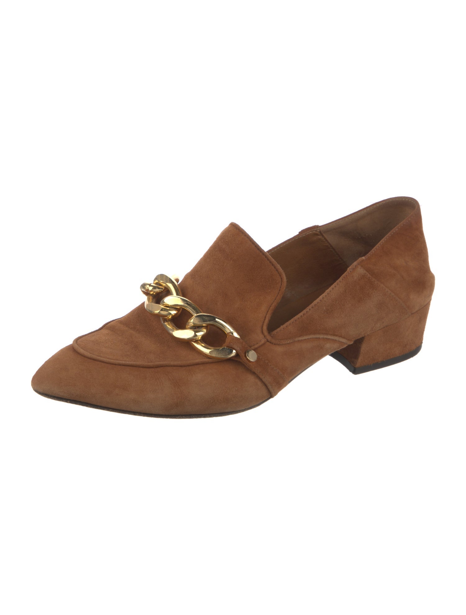 Veronica Beard Suede Chain-Link Accents Loafers