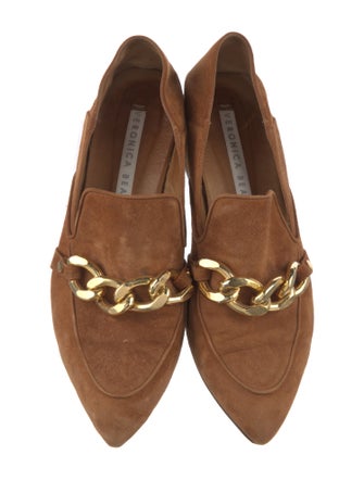 Veronica Beard Suede Chain-Link Accents Loafers