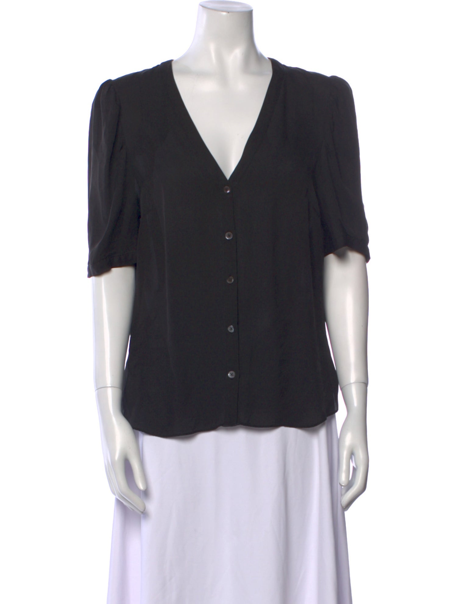 Veronica Beard Silk V-Neck Button-Up Top