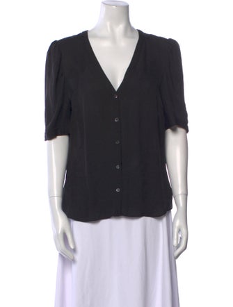 Veronica Beard Silk V-Neck Button-Up Top
