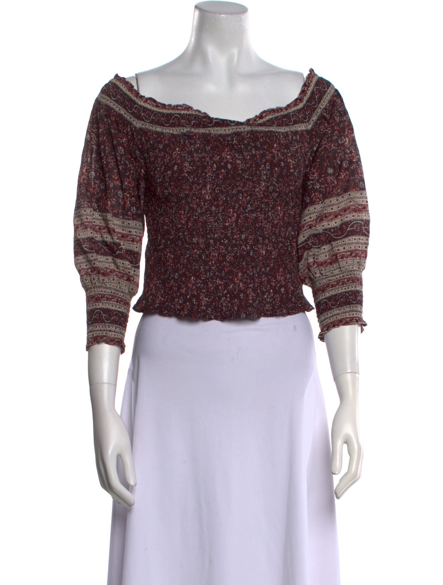 Veronica Beard Scoop Neck Three-Quarter Sleeve Crop Top