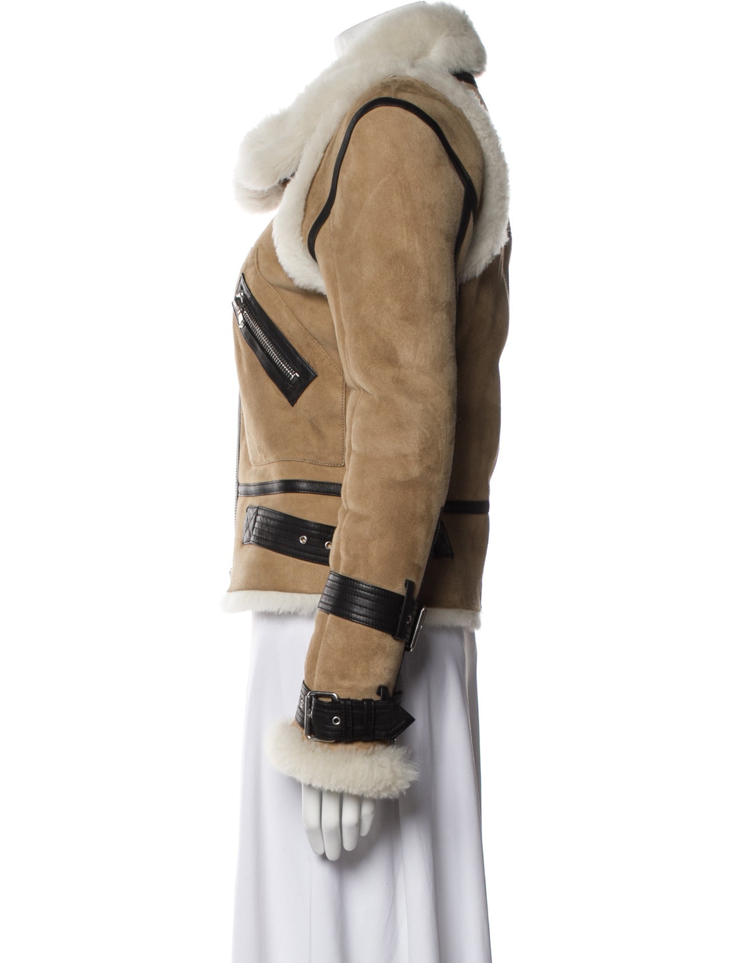 Veronica Beard Lamb Leather Colorblock Pattern Biker Jacket