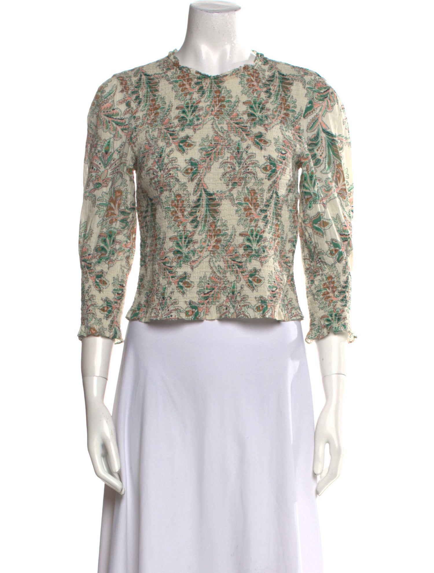 Veronica Beard Printed Crew Neck Crop Top