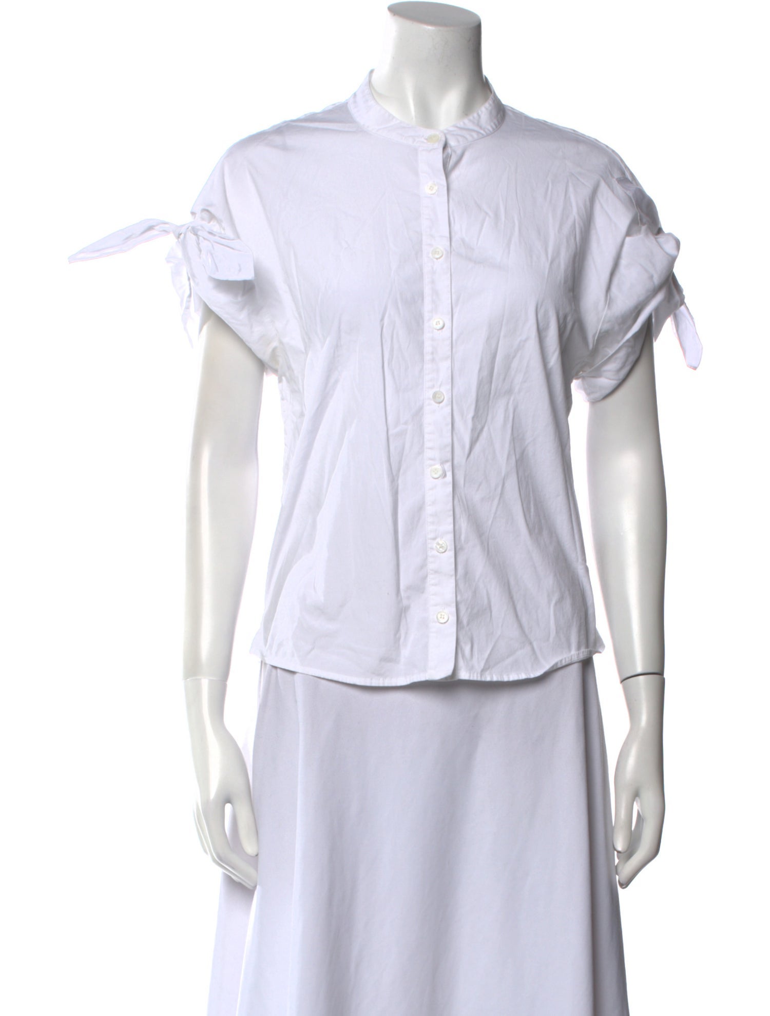 Veronica Beard Mock Neck Short Sleeve Button-Up Top