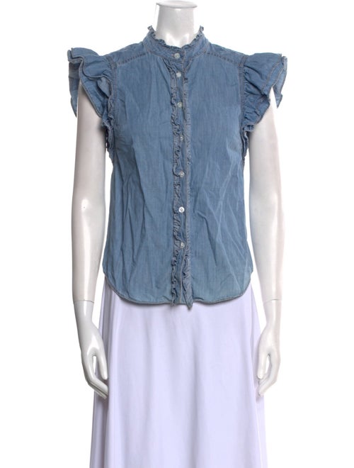 Veronica Beard Mock Neck Short Sleeve Button-Up Top