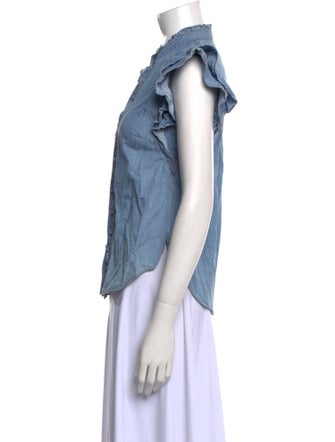 Veronica Beard Mock Neck Short Sleeve Button-Up Top