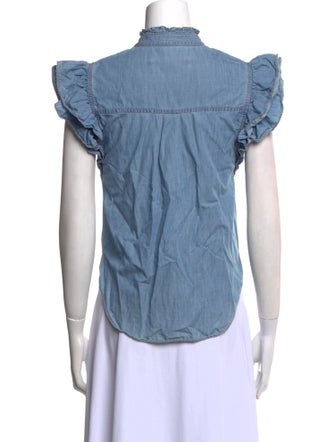 Veronica Beard Mock Neck Short Sleeve Button-Up Top