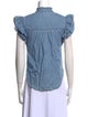 Veronica Beard Mock Neck Short Sleeve Button-Up Top