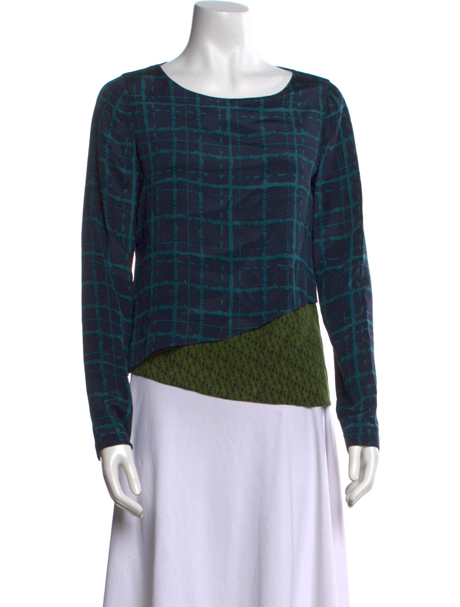 Veronica Beard Plaid Print Bateau Neckline Top