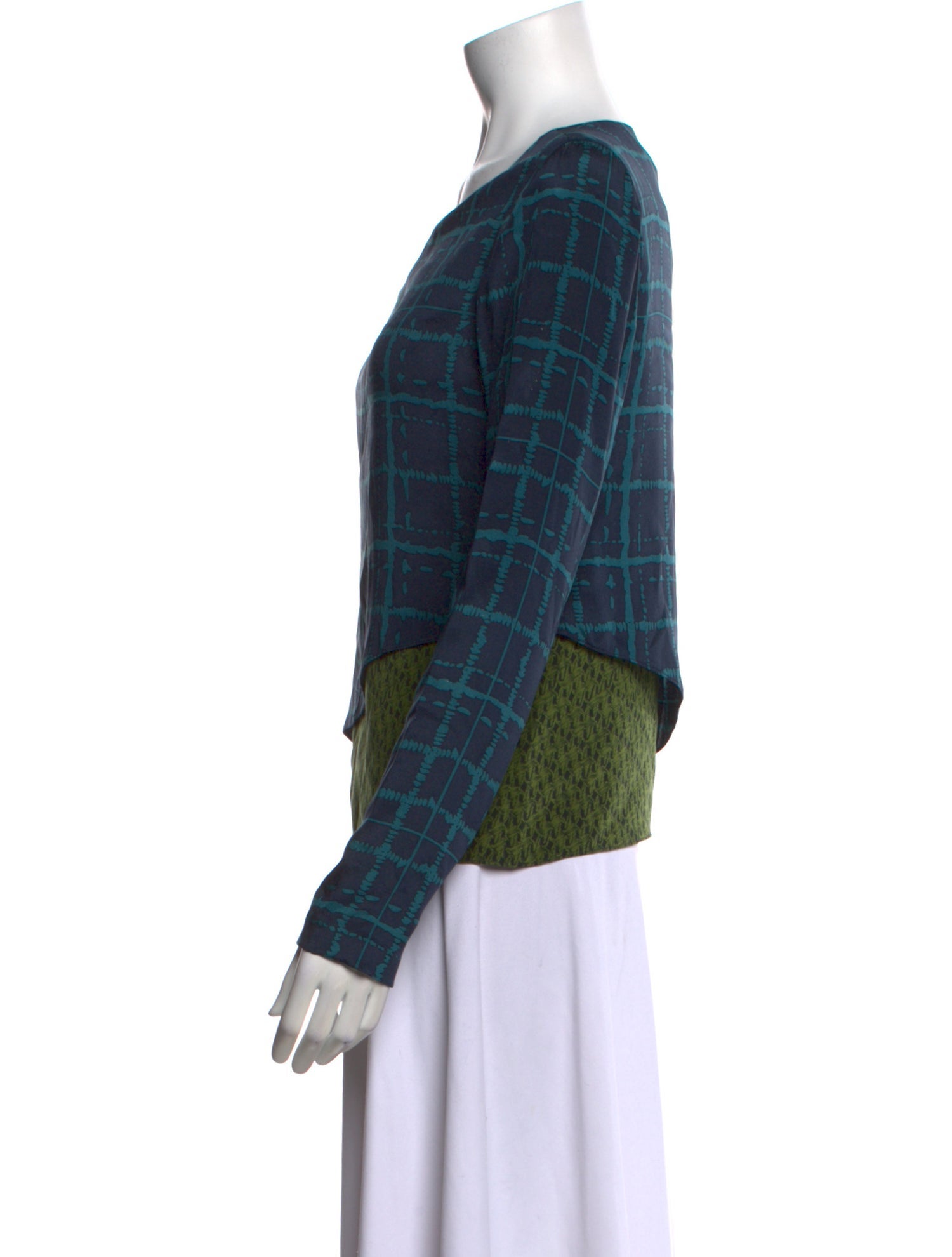 Veronica Beard Plaid Print Bateau Neckline Top