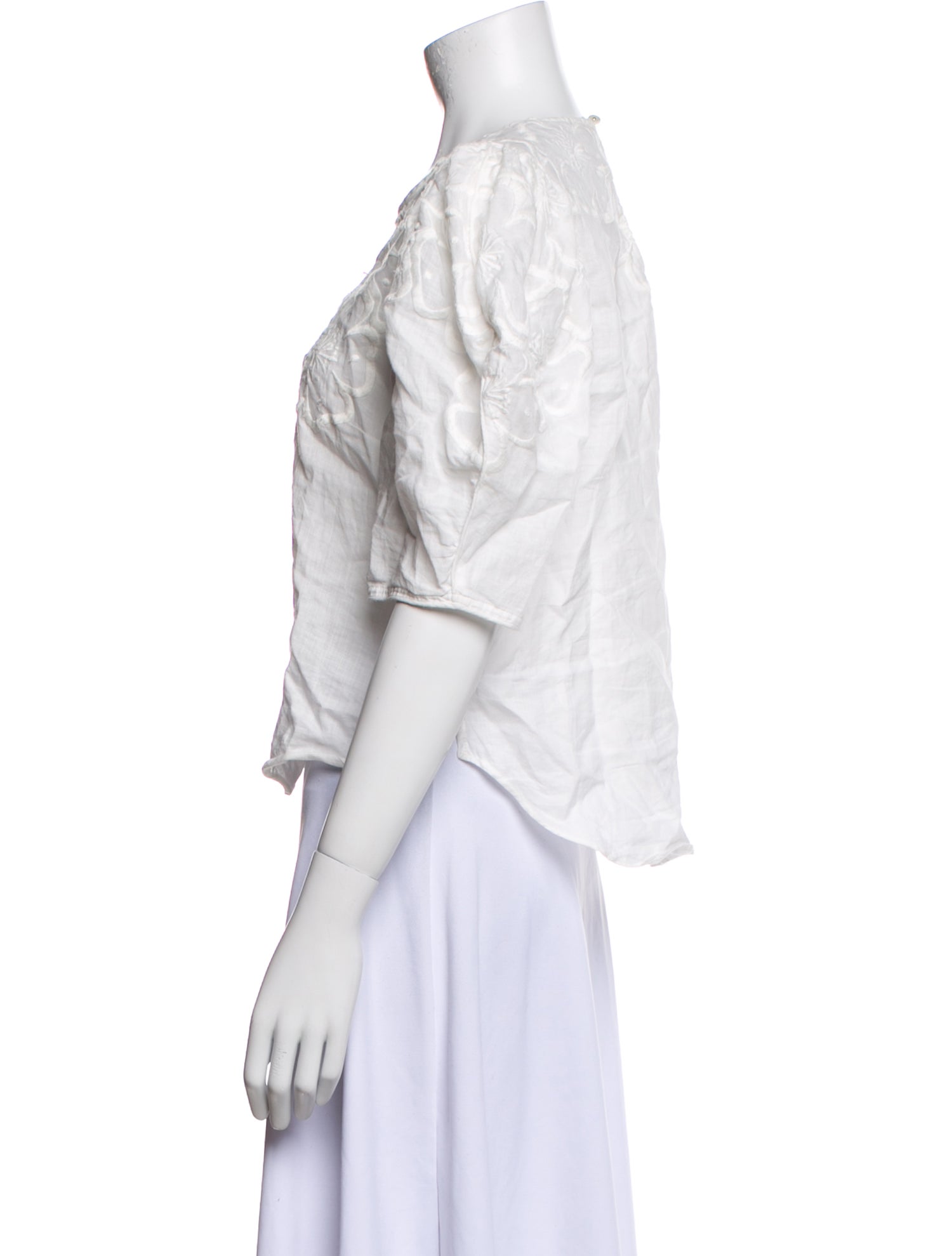 Veronica Beard Crew Neck Three-Quarter Sleeve Crop Top