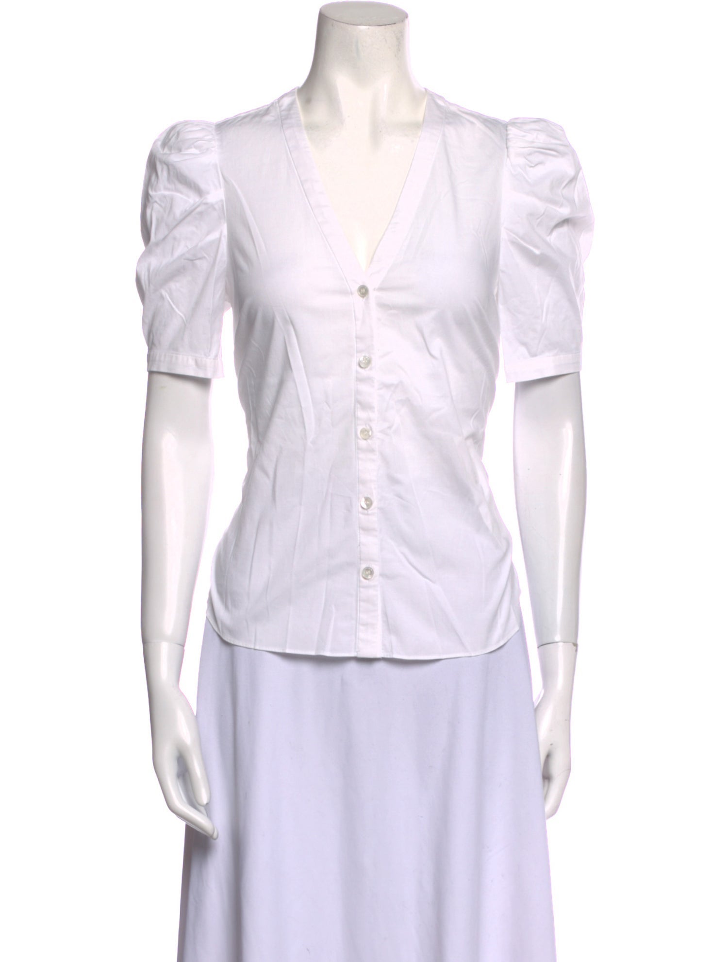 Veronica Beard V-Neck Short Sleeve Button-Up Top