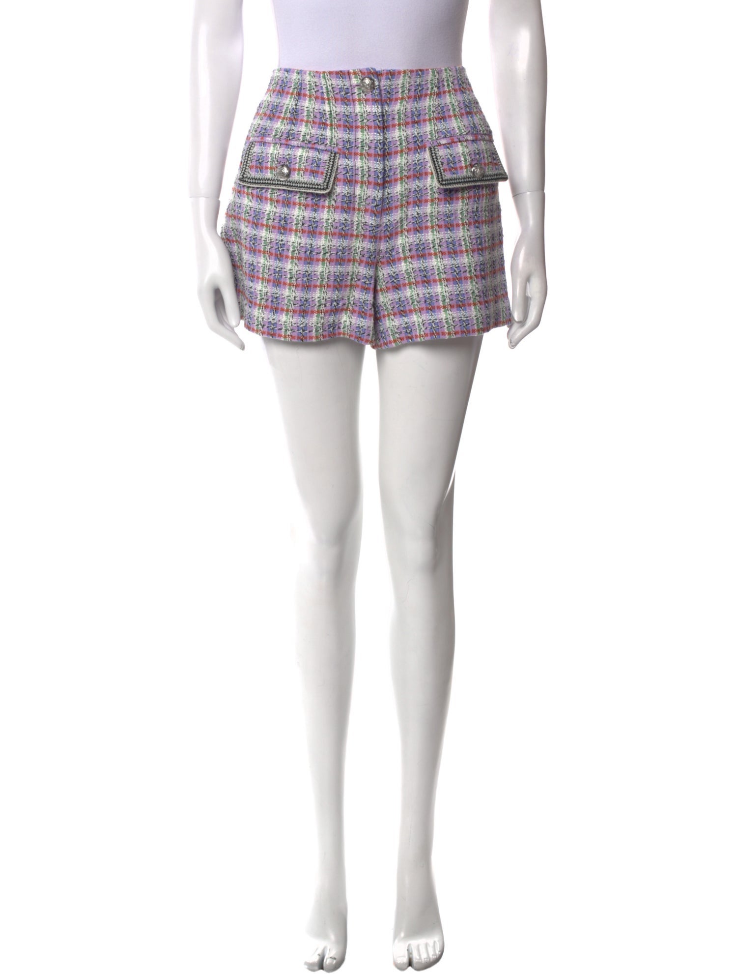 Veronica Beard Plaid Print Mini Shorts