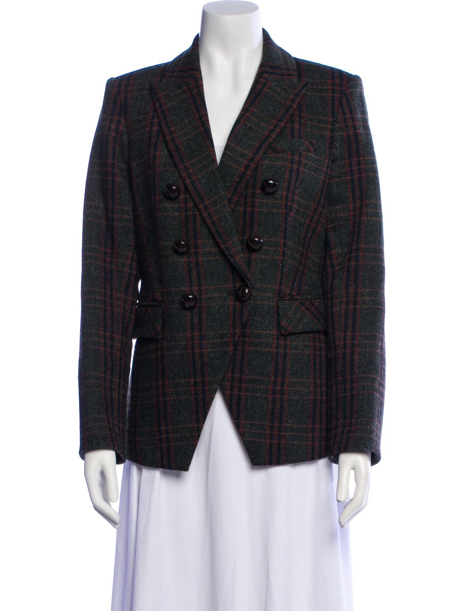 Veronica Beard Virgin Wool Plaid Print Blazer