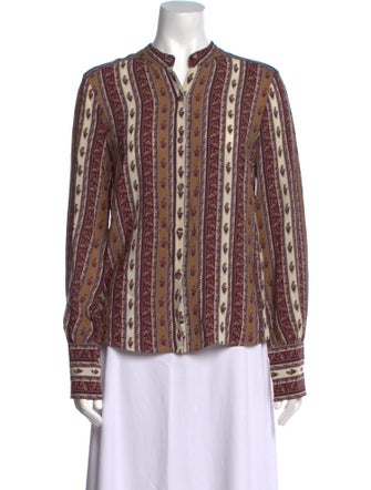 Veronica Beard Printed V-Neck Button-Up Top