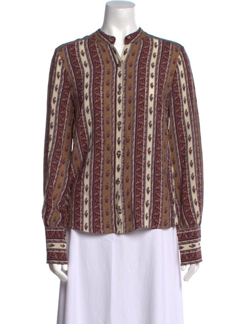 Veronica Beard Printed V-Neck Button-Up Top