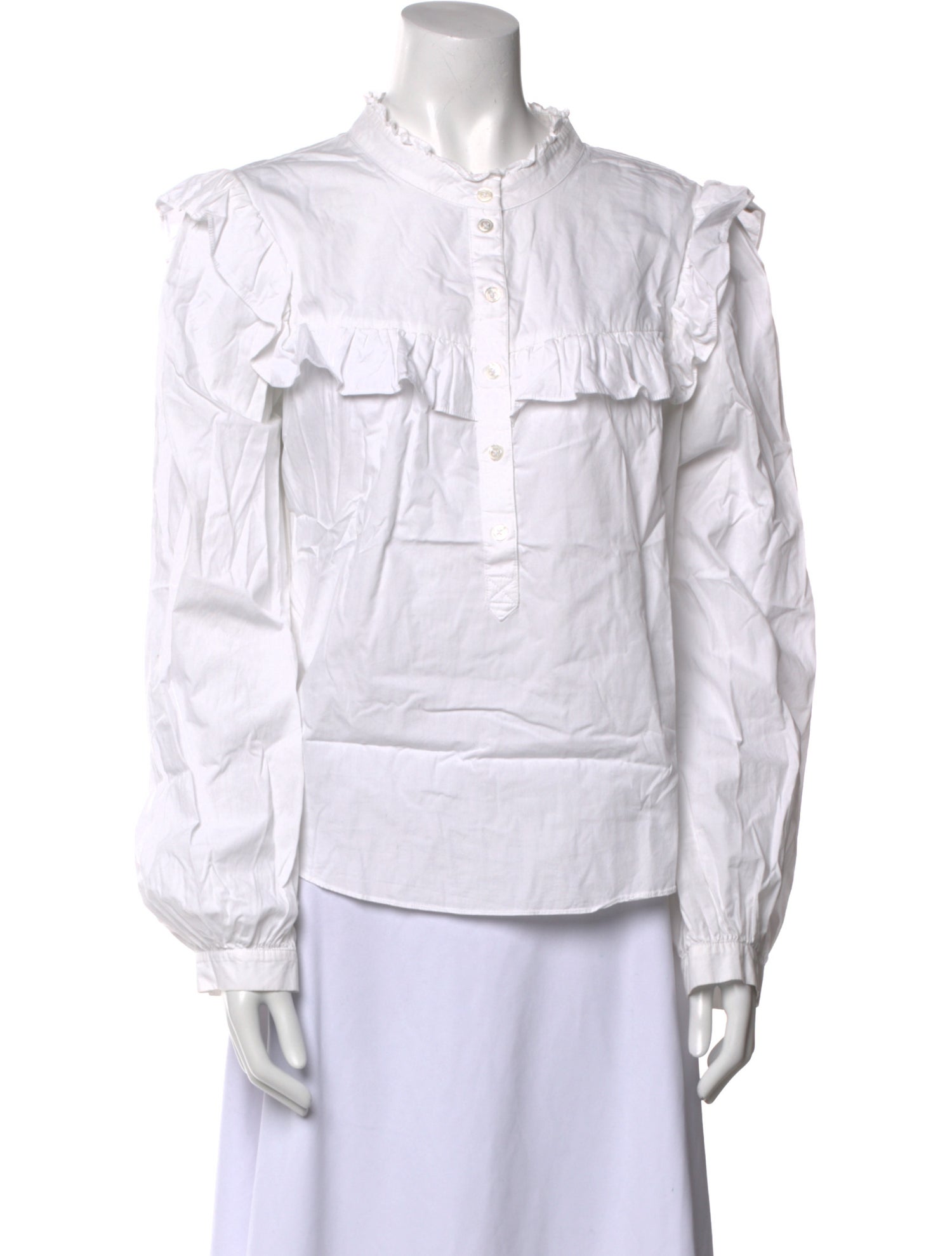 Veronica Beard Mock Neck Long Sleeve Button-Up Top