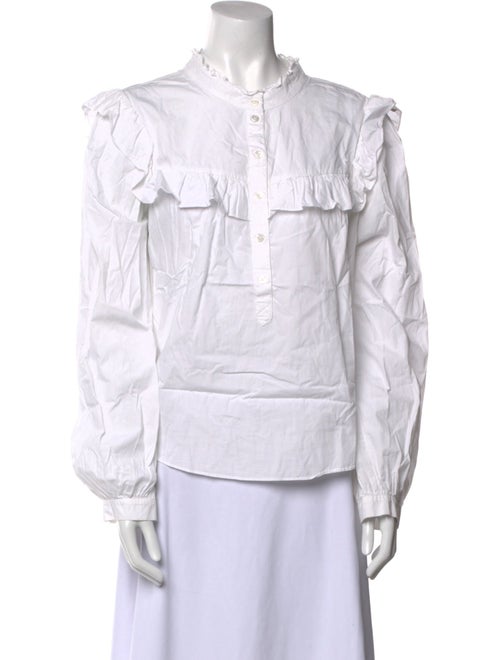 Veronica Beard Mock Neck Long Sleeve Button-Up Top