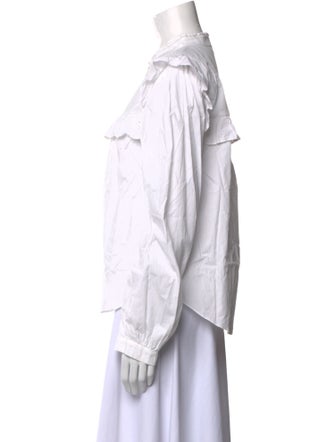 Veronica Beard Mock Neck Long Sleeve Button-Up Top