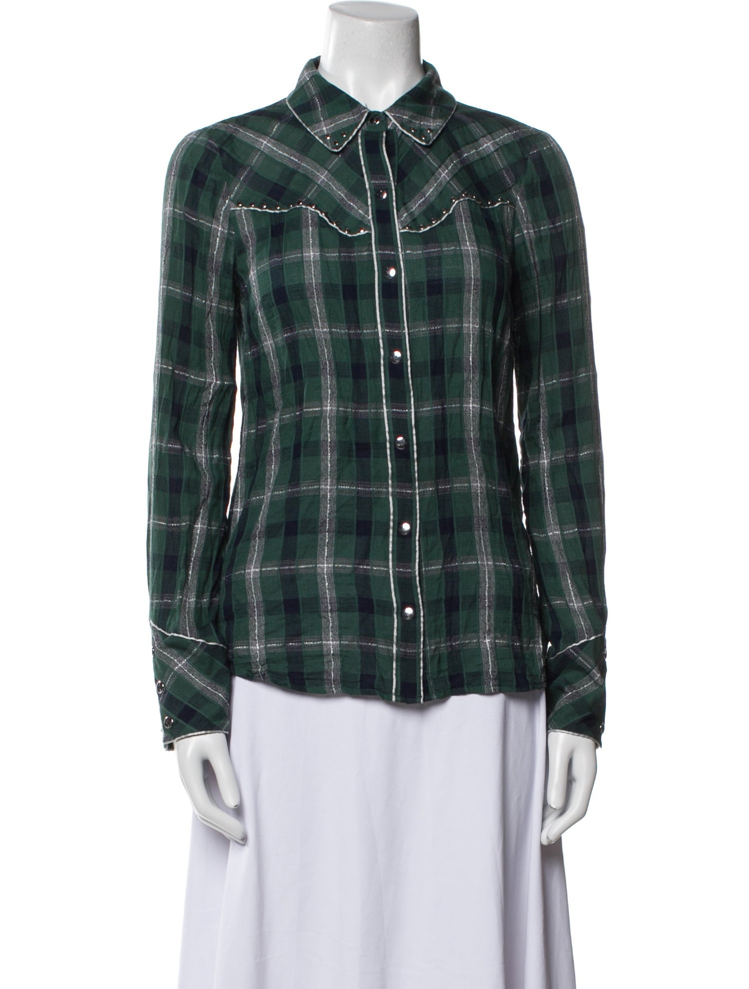 Veronica Beard Plaid Print Long Sleeve Button-Up Top