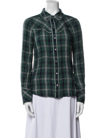 Veronica Beard Plaid Print Long Sleeve Button-Up Top