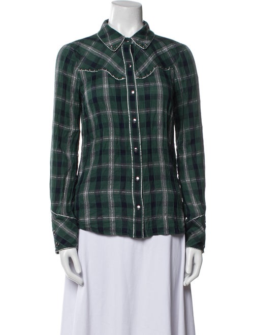Veronica Beard Plaid Print Long Sleeve Button-Up Top
