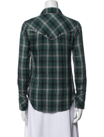 Veronica Beard Plaid Print Long Sleeve Button-Up Top